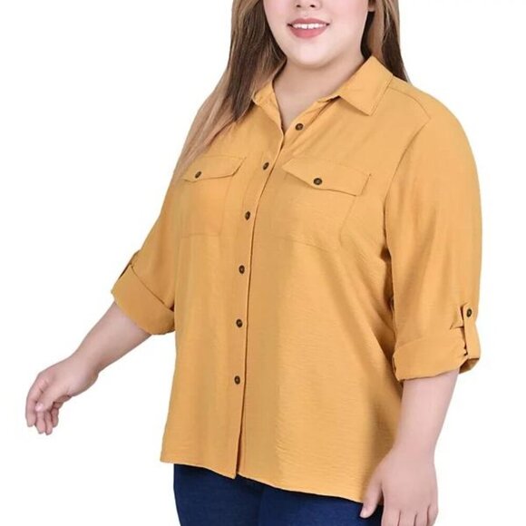 NY Collection Plus Size Long Sleeve Roll‑Tab Blouse – Narcissus, 2X, NWT - Picture 2 of 5